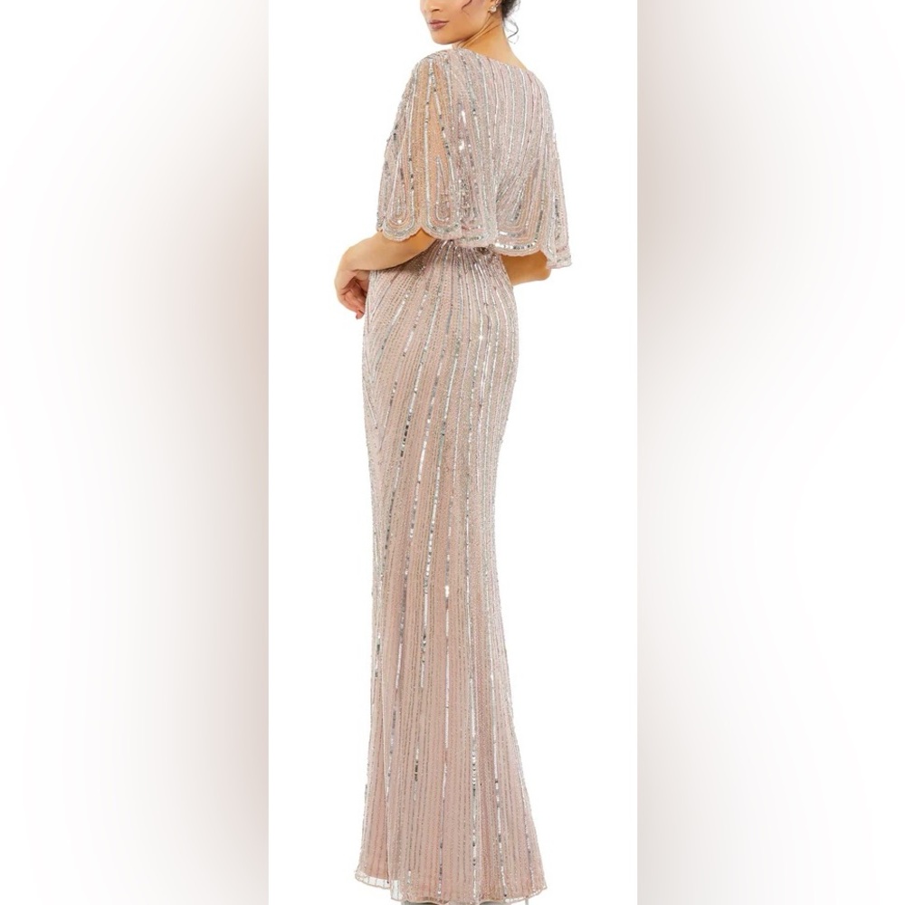 👗NWT! Mac Duggal Sequin Cape Sleeve Column Gown - Picture 3 of 14